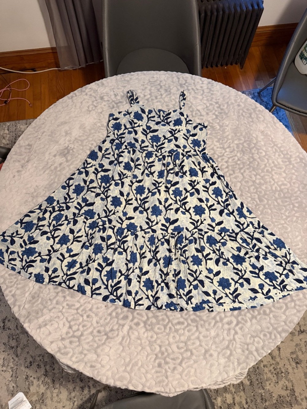 Blue Floral Spaghetti-Strap Midi Dress